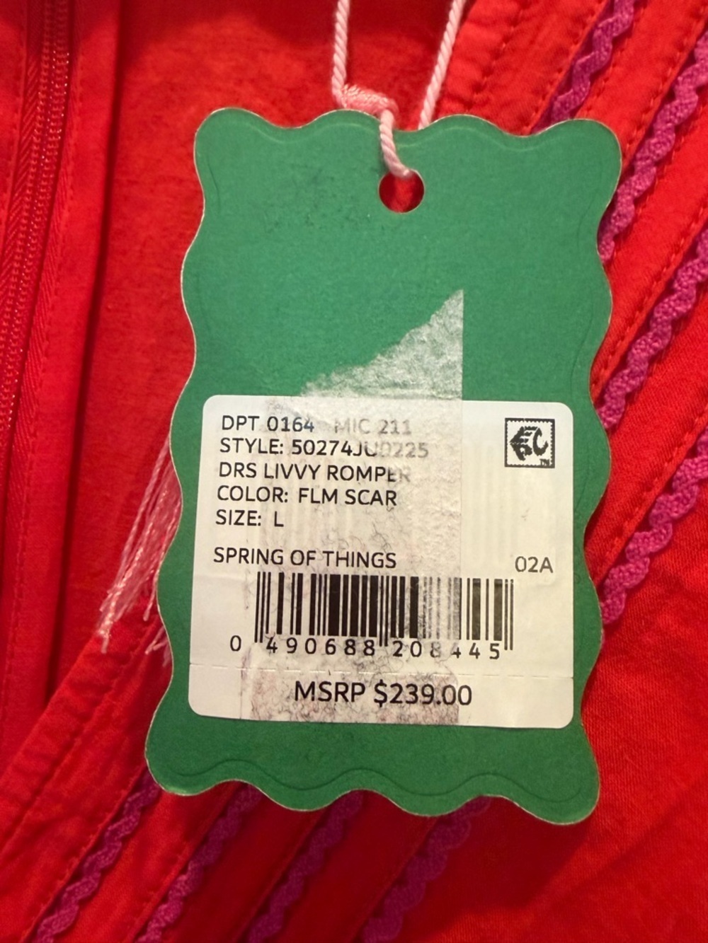 Chelsea & Violet Red Livvy Long Sleeve Romper with Purple Eyelet Detail Trim NWT - Picture 5 of 8
